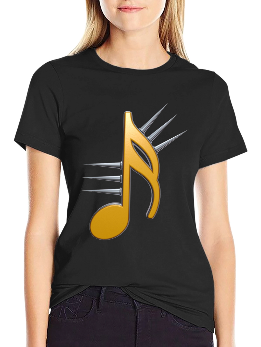 Edgy Music Note Graphic Tee - Black