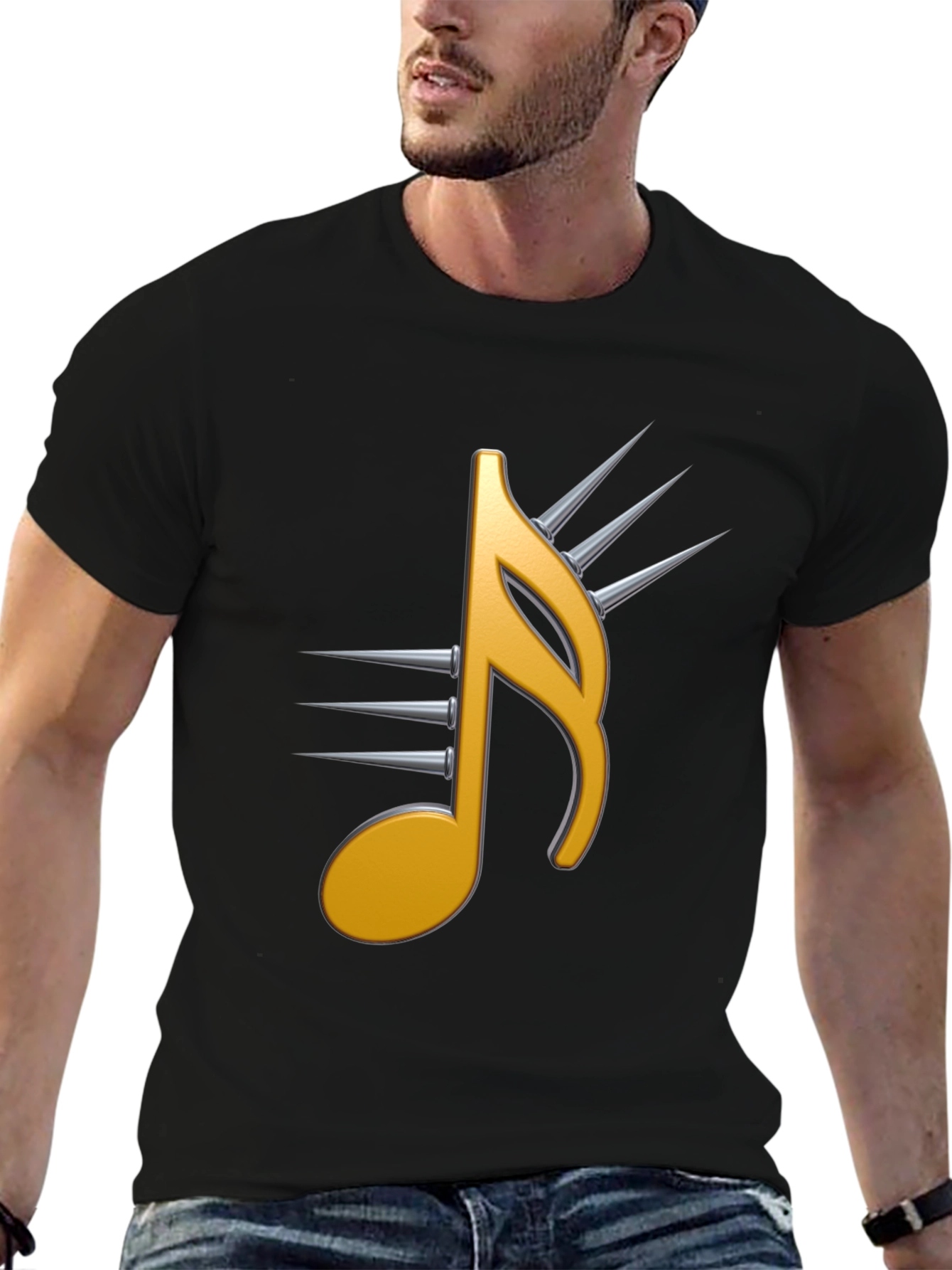 Edgy Music Note Graphic Tee - Black