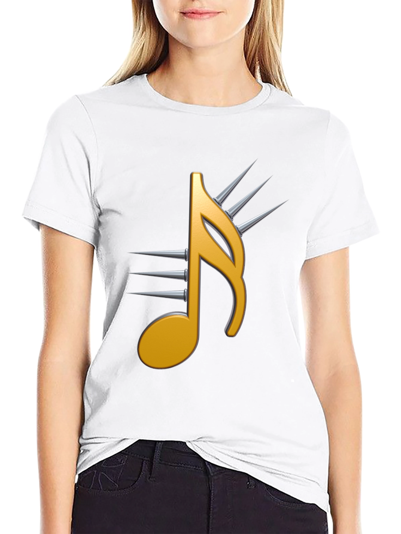 Edgy Music Note Graphic Tee - Black