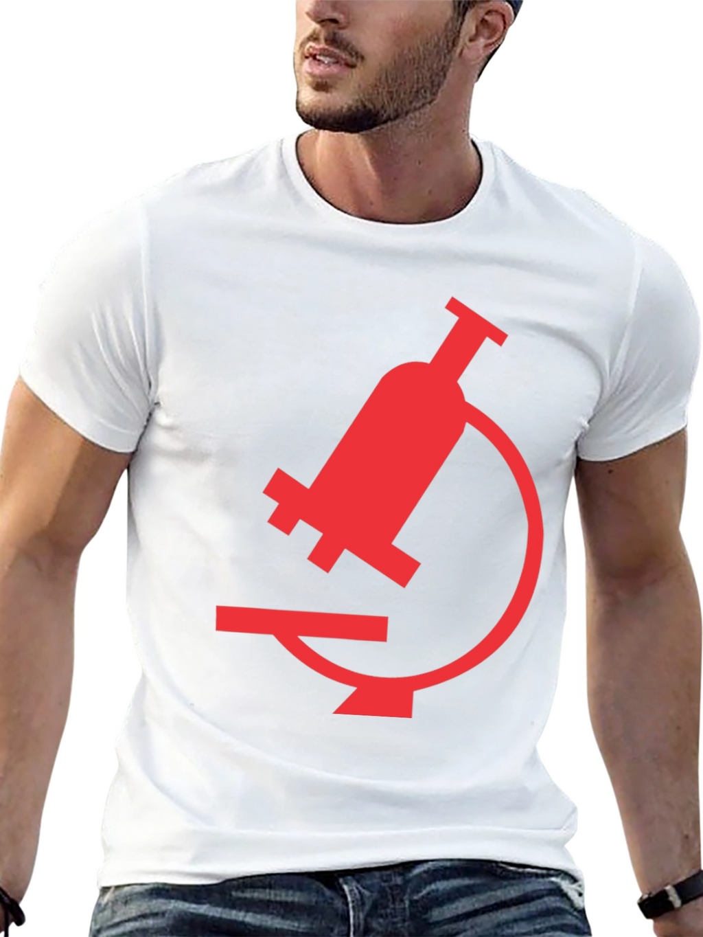 Black T-Shirt with Red Microscope Graphic