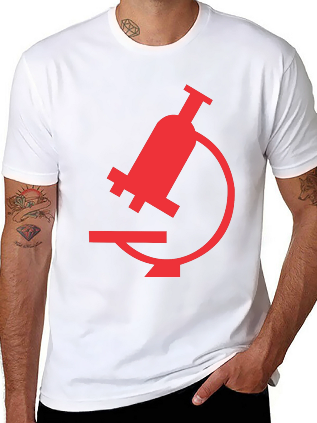 Black T-Shirt with Red Microscope Graphic