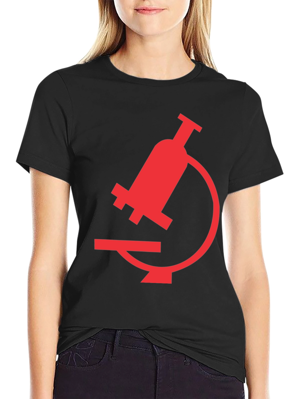Black T-Shirt with Red Microscope Graphic