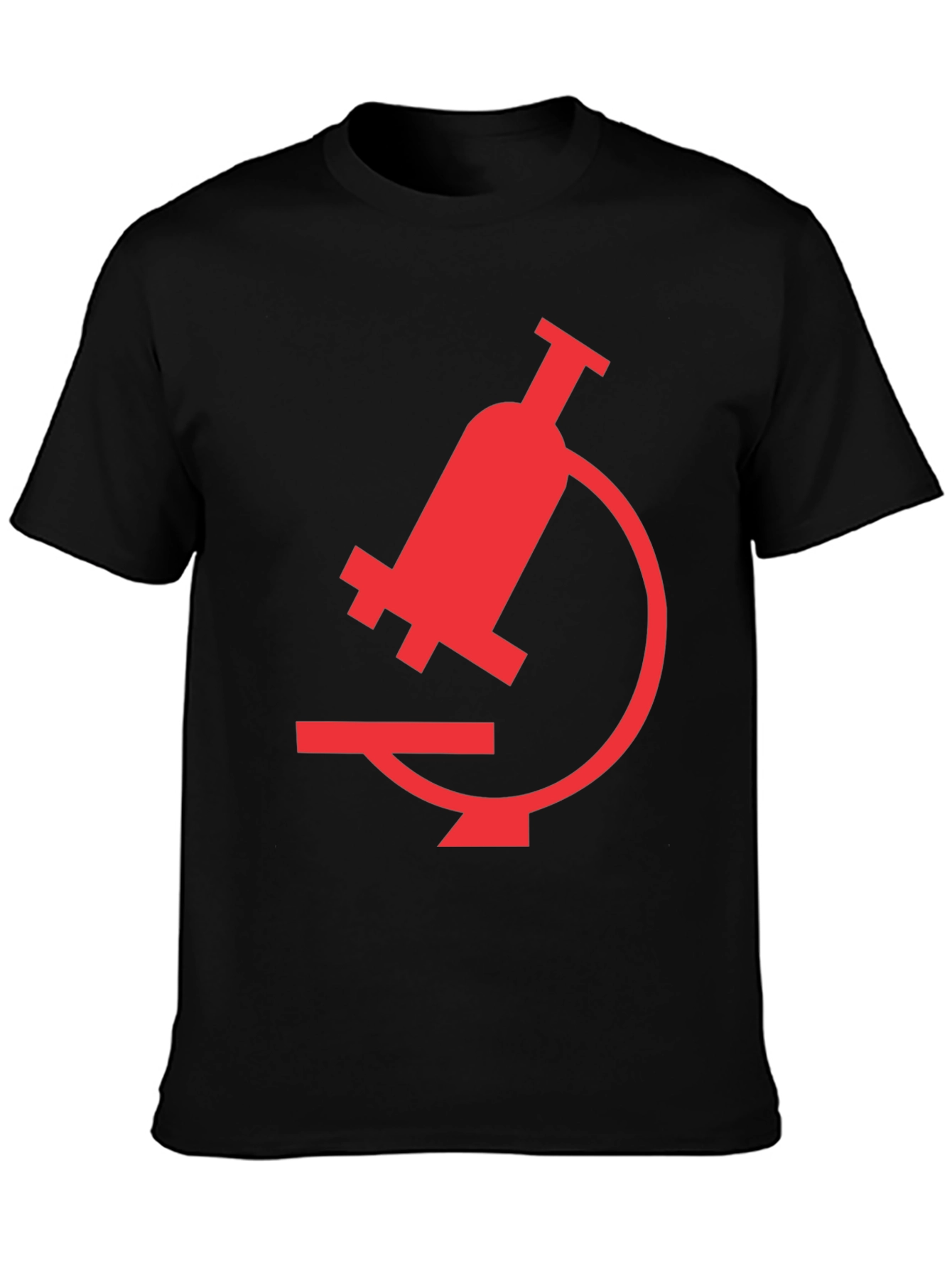 Black T-Shirt with Red Microscope Graphic