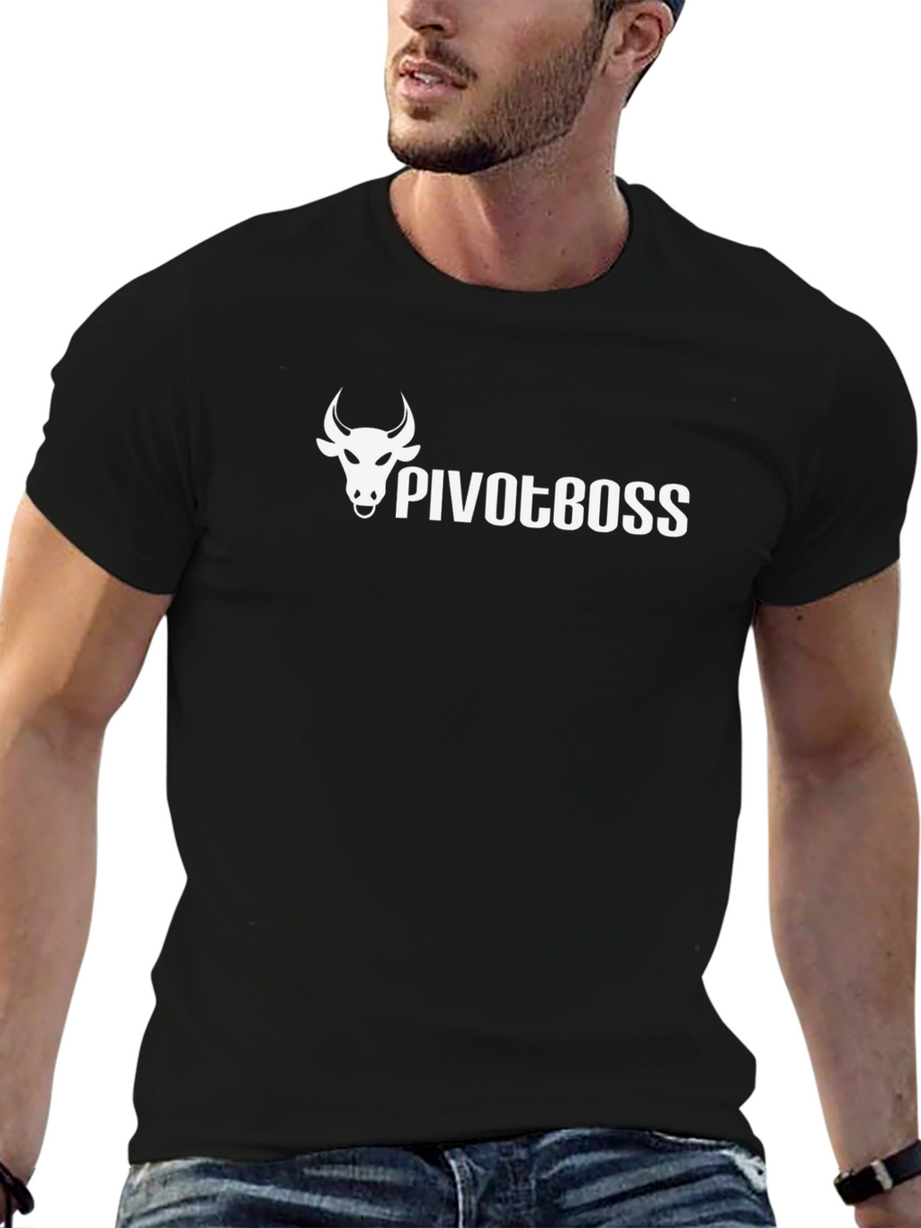 PivotBoss Graphic Tee - Black Cotton Bull Design T-Shirt