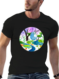 Nature Illustration Graphic Tee - Soft Black Cotton