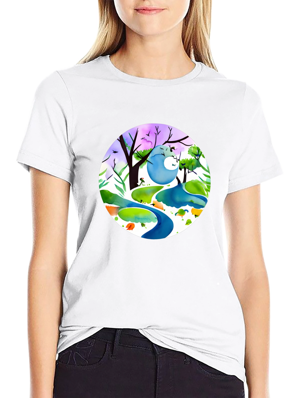 Nature Illustration Graphic Tee - Soft Black Cotton