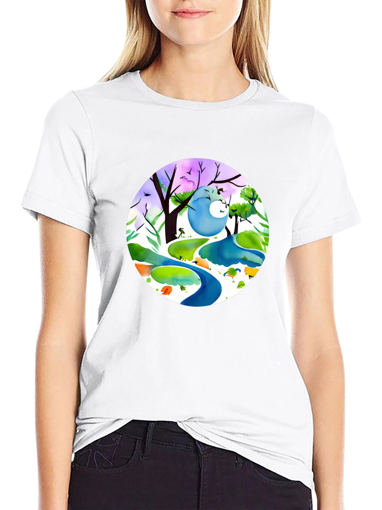 Nature Illustration Graphic Tee - Soft Black Cotton