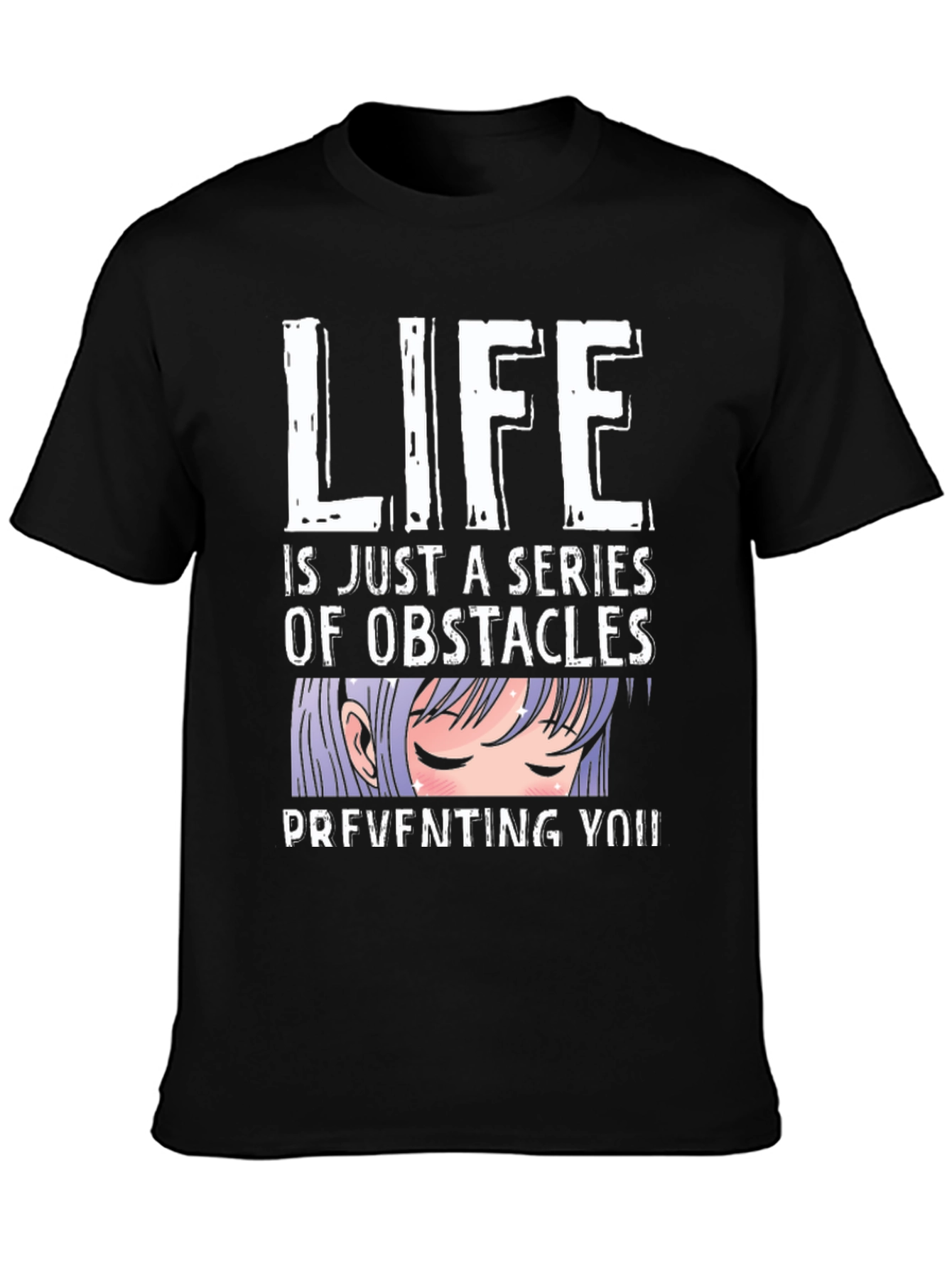 Anime Obstacles Graphic Tee - Black Cotton