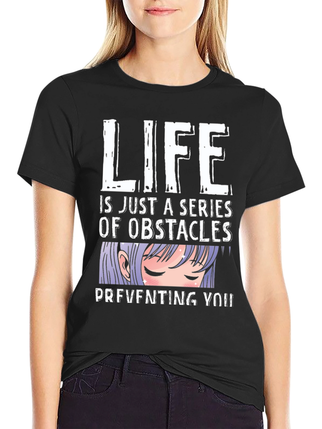 Anime Obstacles Graphic Tee - Black Cotton