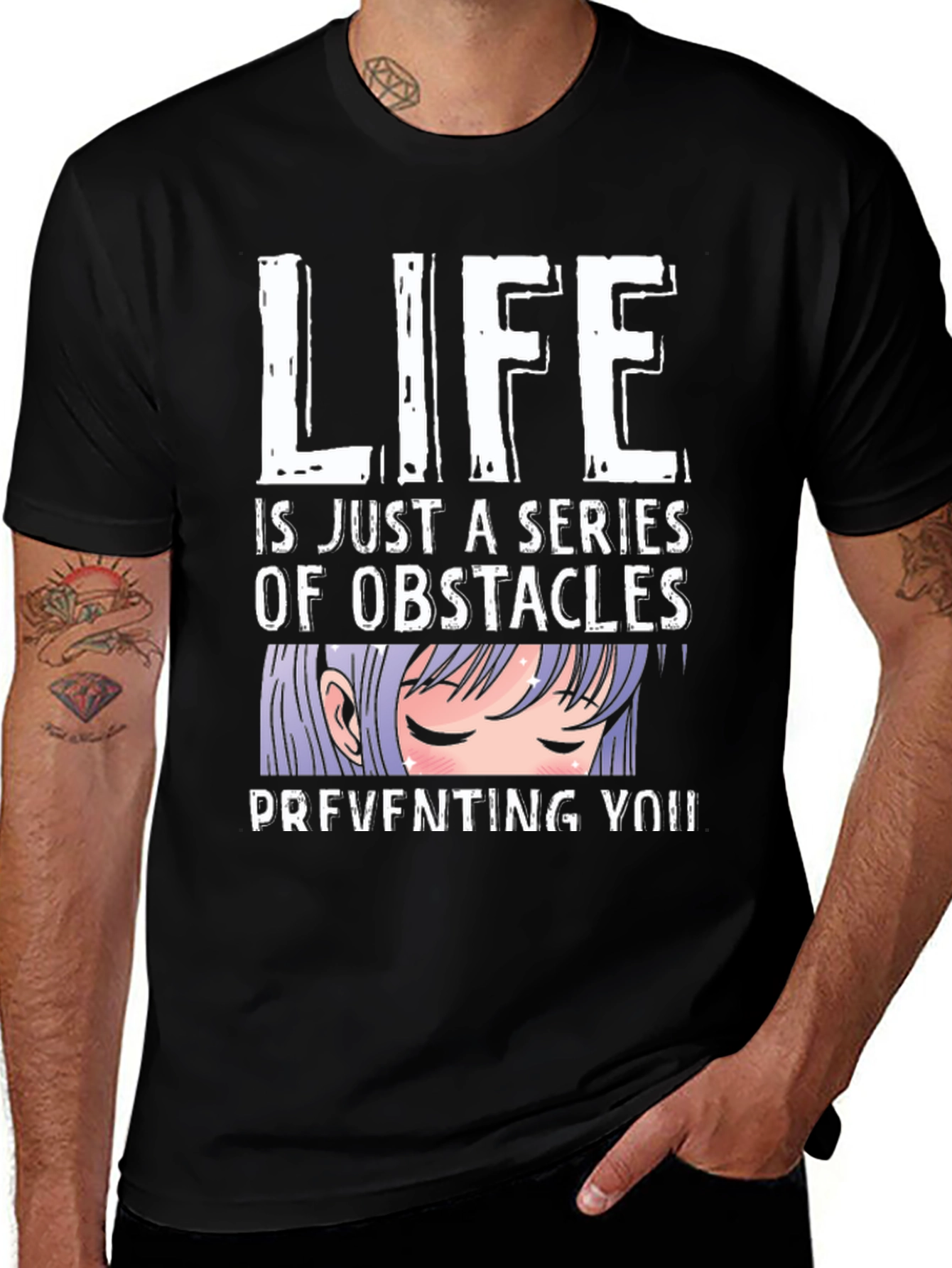 Anime Obstacles Graphic Tee - Black Cotton