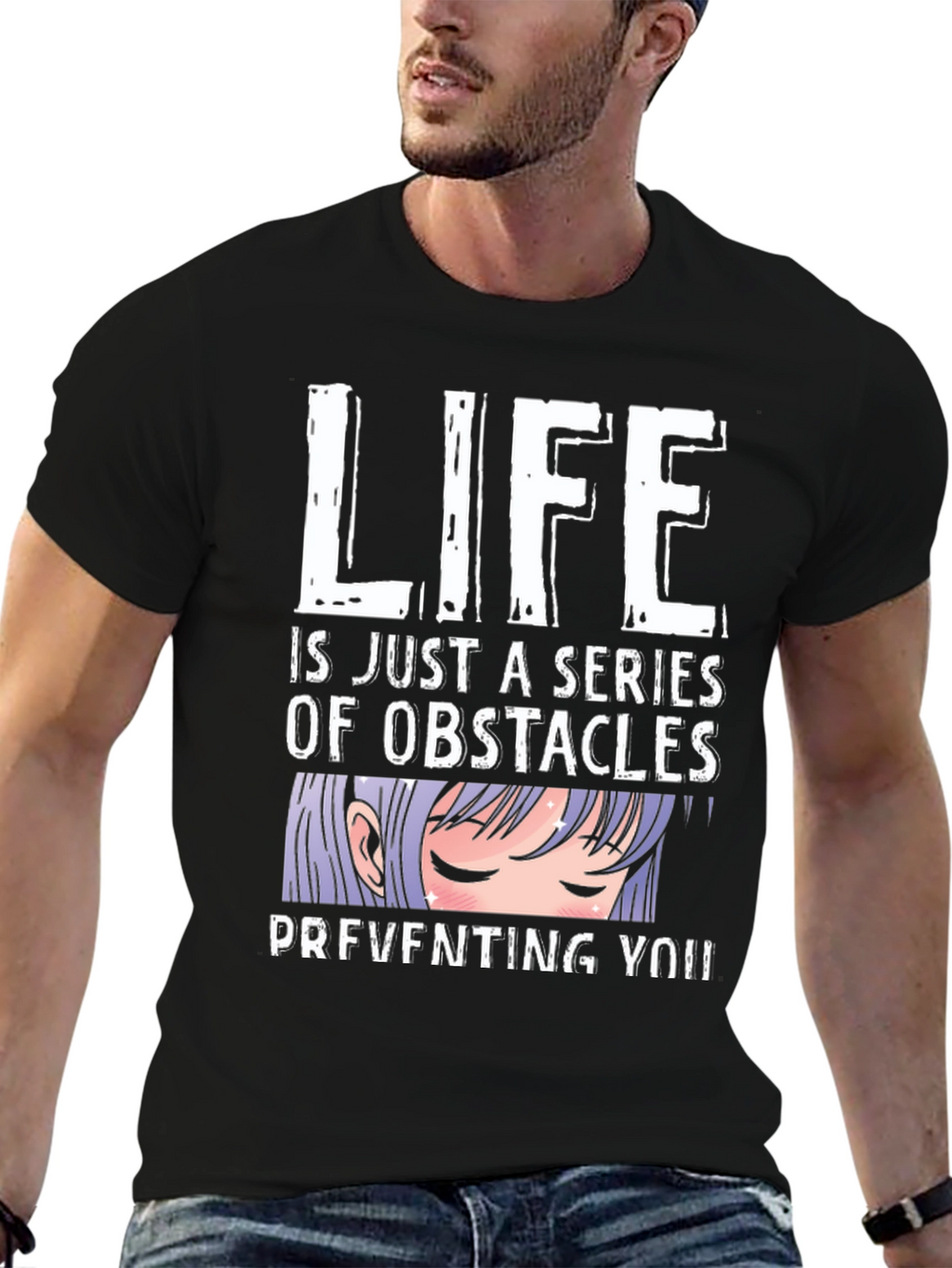 Anime Obstacles Graphic Tee - Black Cotton