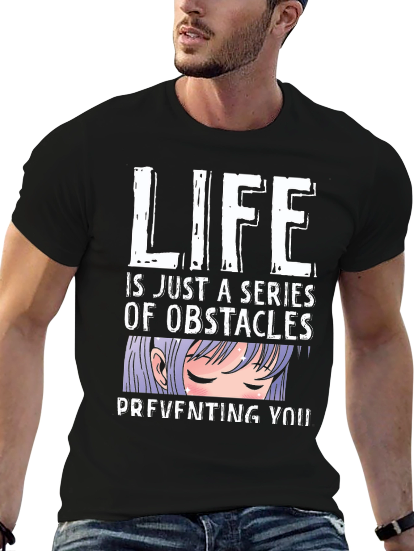 Anime Obstacles Graphic Tee - Black Cotton