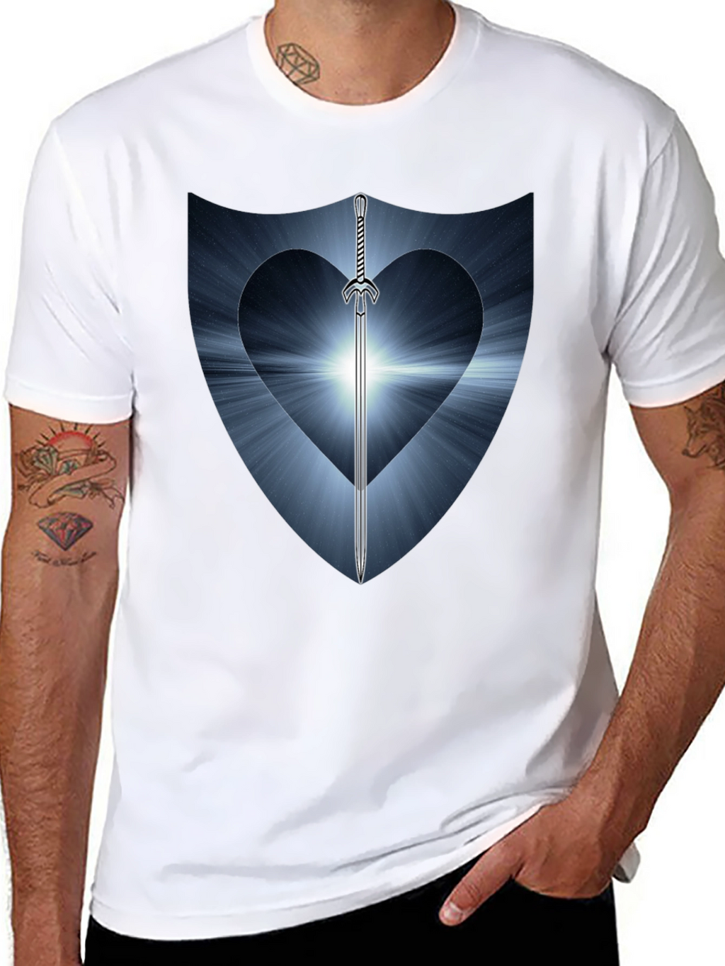 Sword Heart Shield Graphic Tee - Black