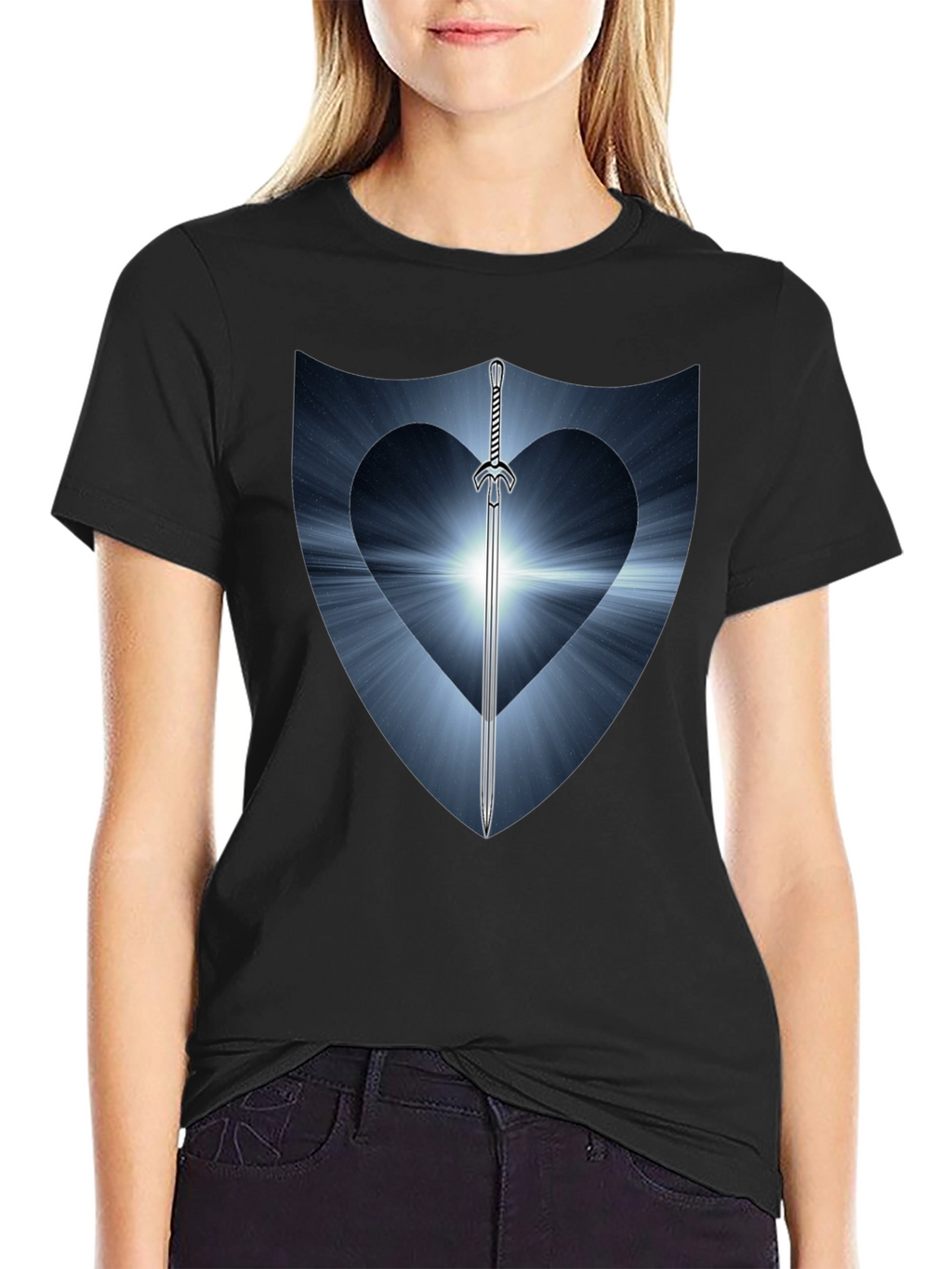 Sword Heart Shield Graphic Tee - Black