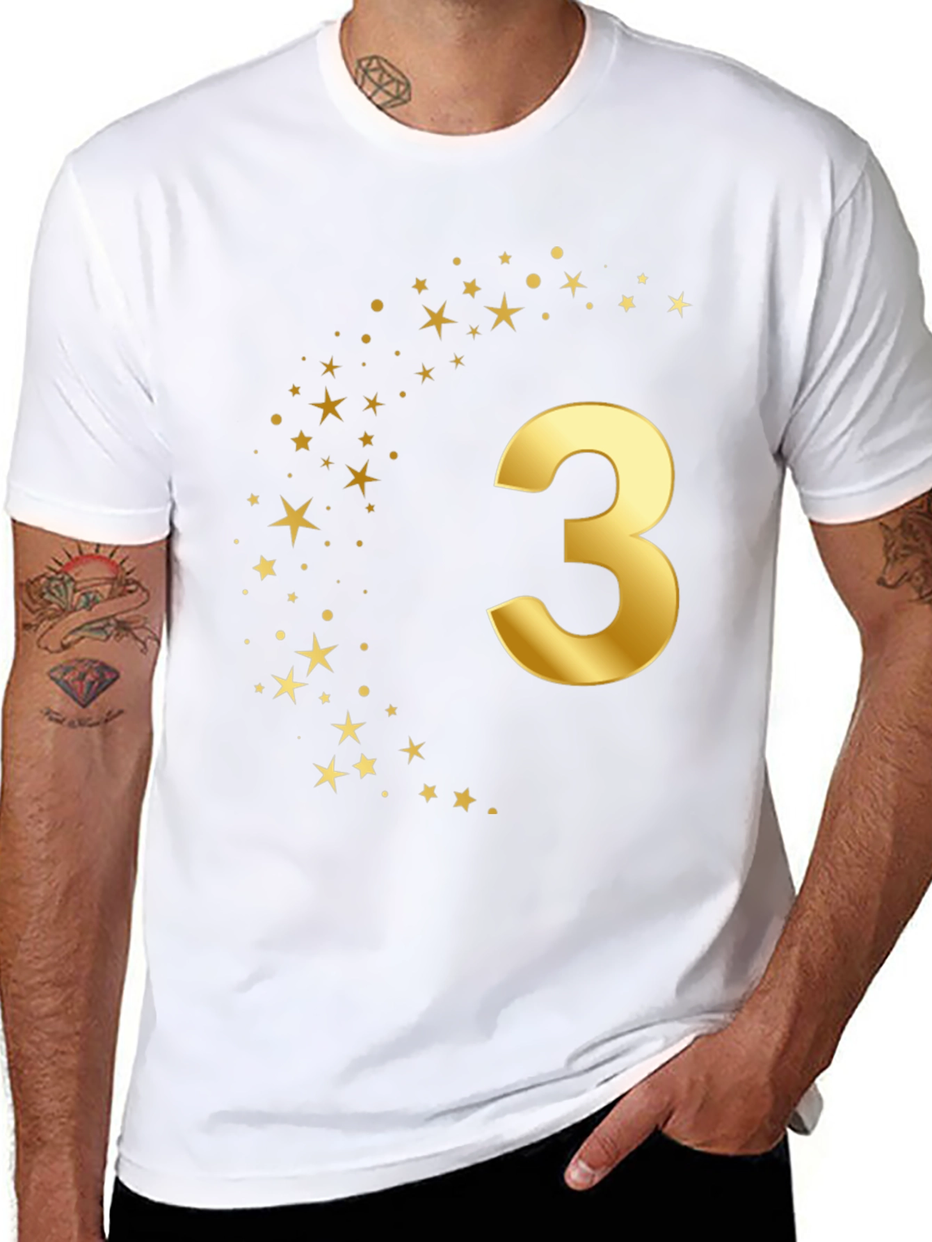 Golden Star Number Three Black T-Shirt