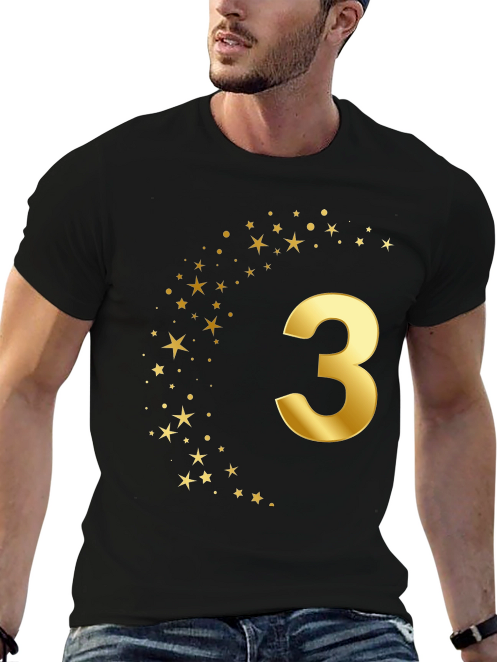 Golden Star Number Three Black T-Shirt