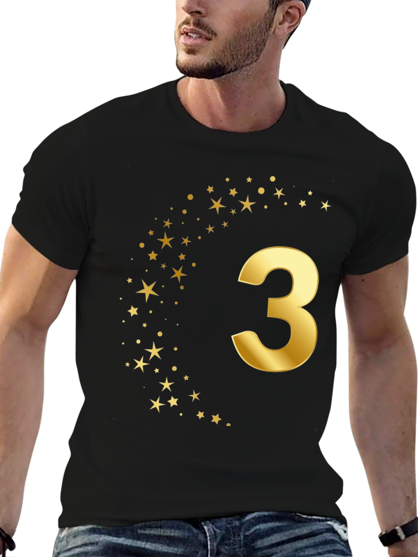 Golden Star Number Three Black T-Shirt