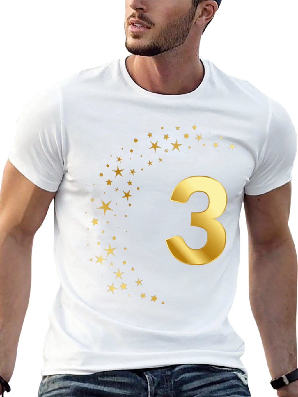 Golden Star Number Three Black T-Shirt
