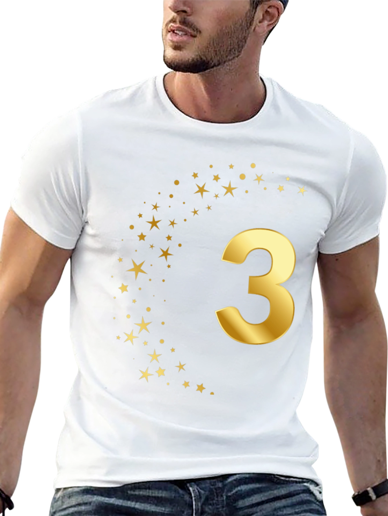 Golden Star Number Three Black T-Shirt