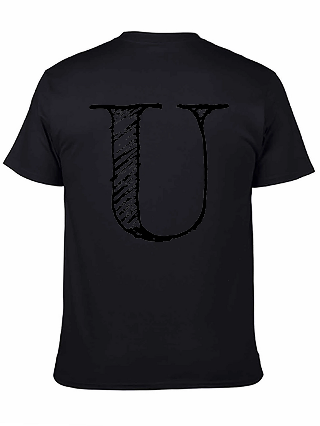 Black T-Shirt with Distressed Letter U Design
