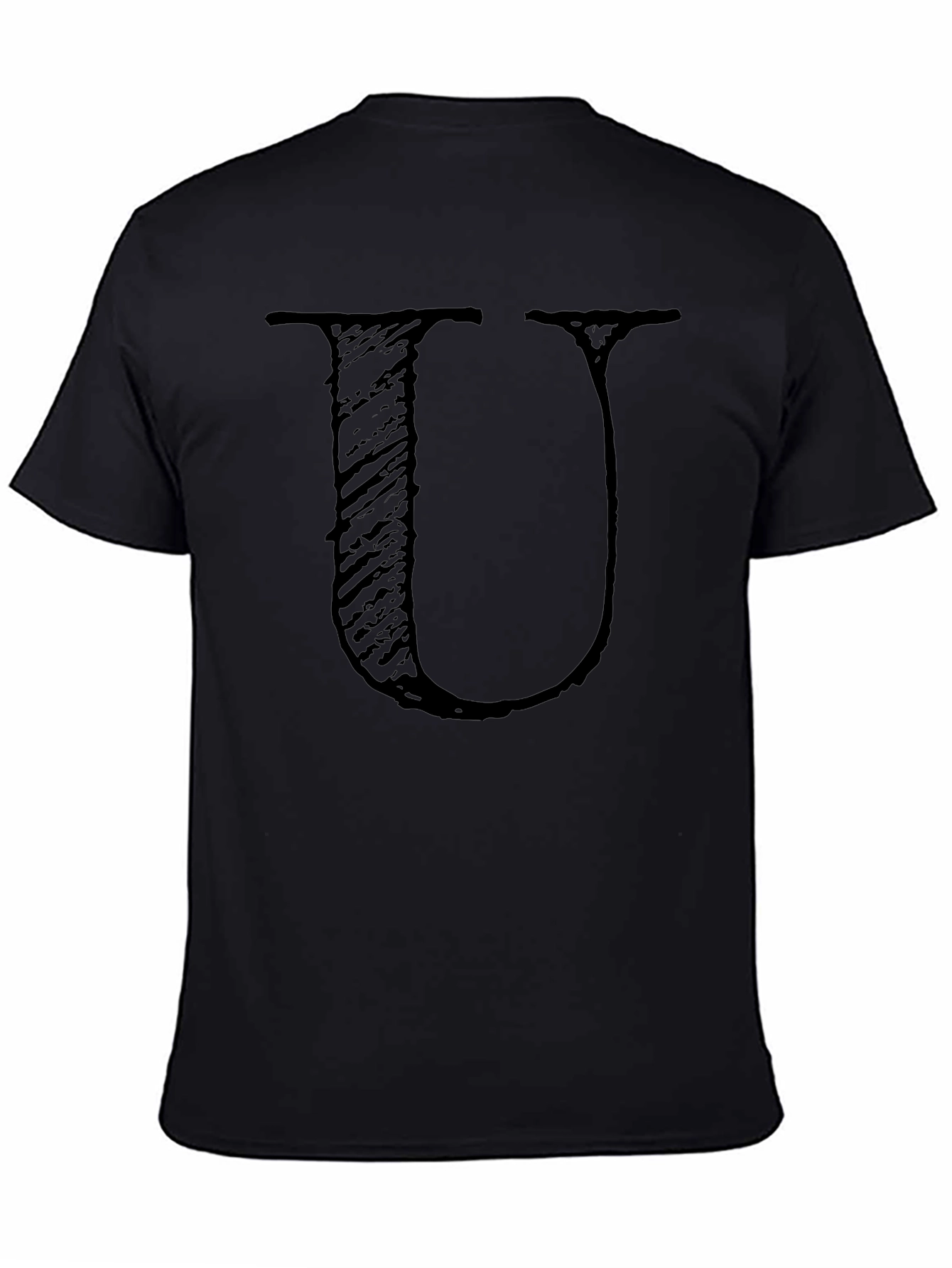 Black T-Shirt with Distressed Letter U Design