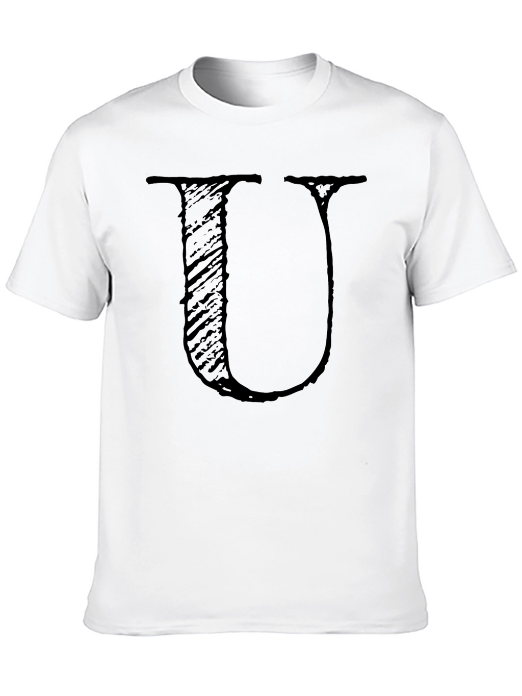 Black T-Shirt with Distressed Letter U Design