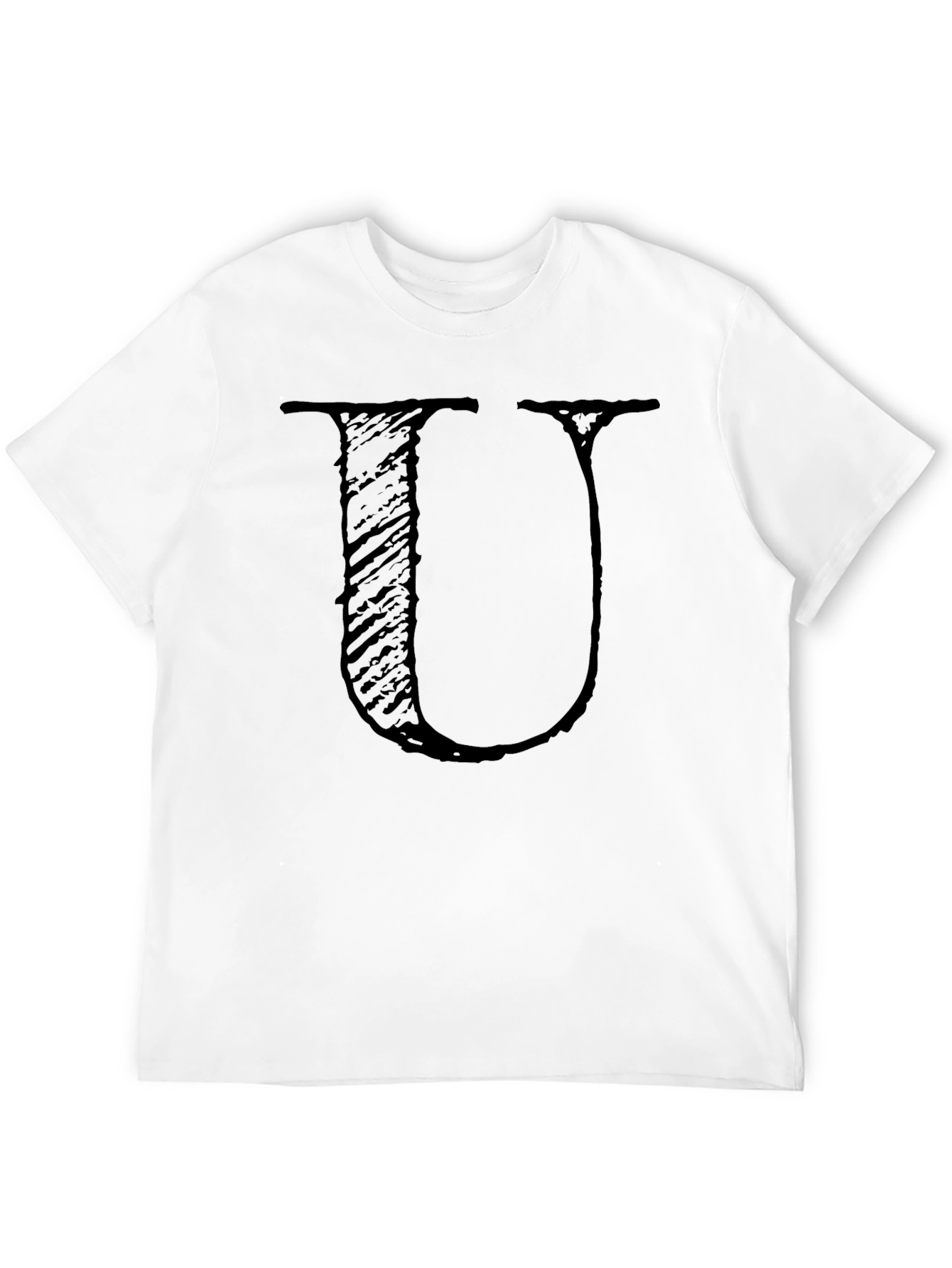 Black T-Shirt with Distressed Letter U Design