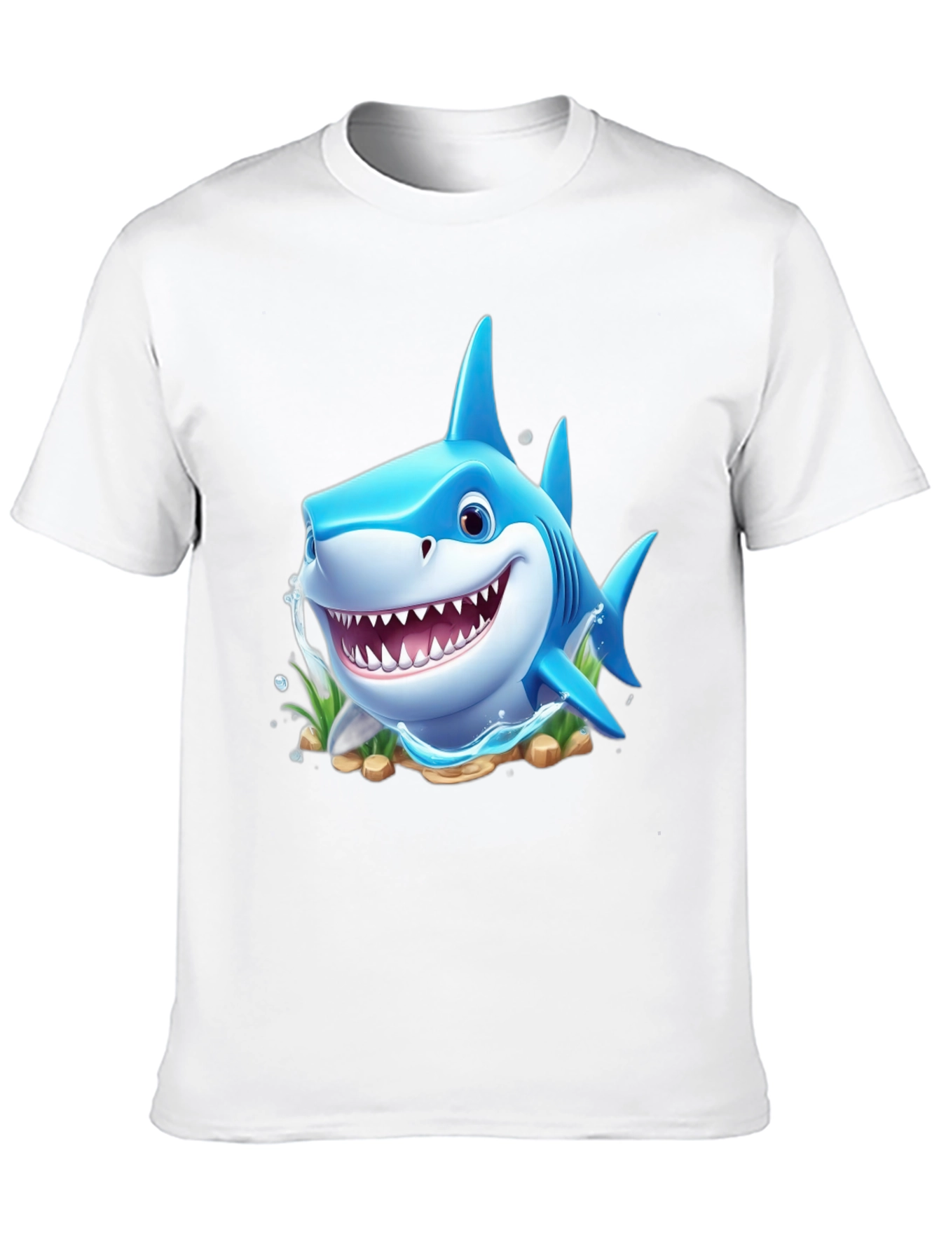 Cartoon Shark Graphic Tee - Black Cotton Blend