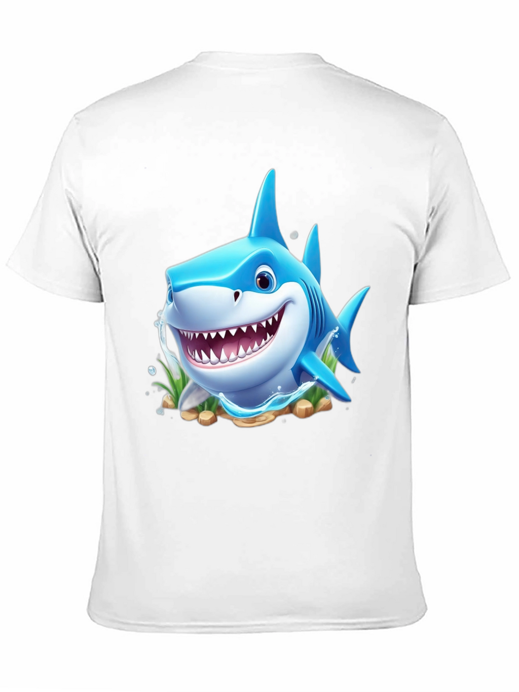 Cartoon Shark Graphic Tee - Black Cotton Blend