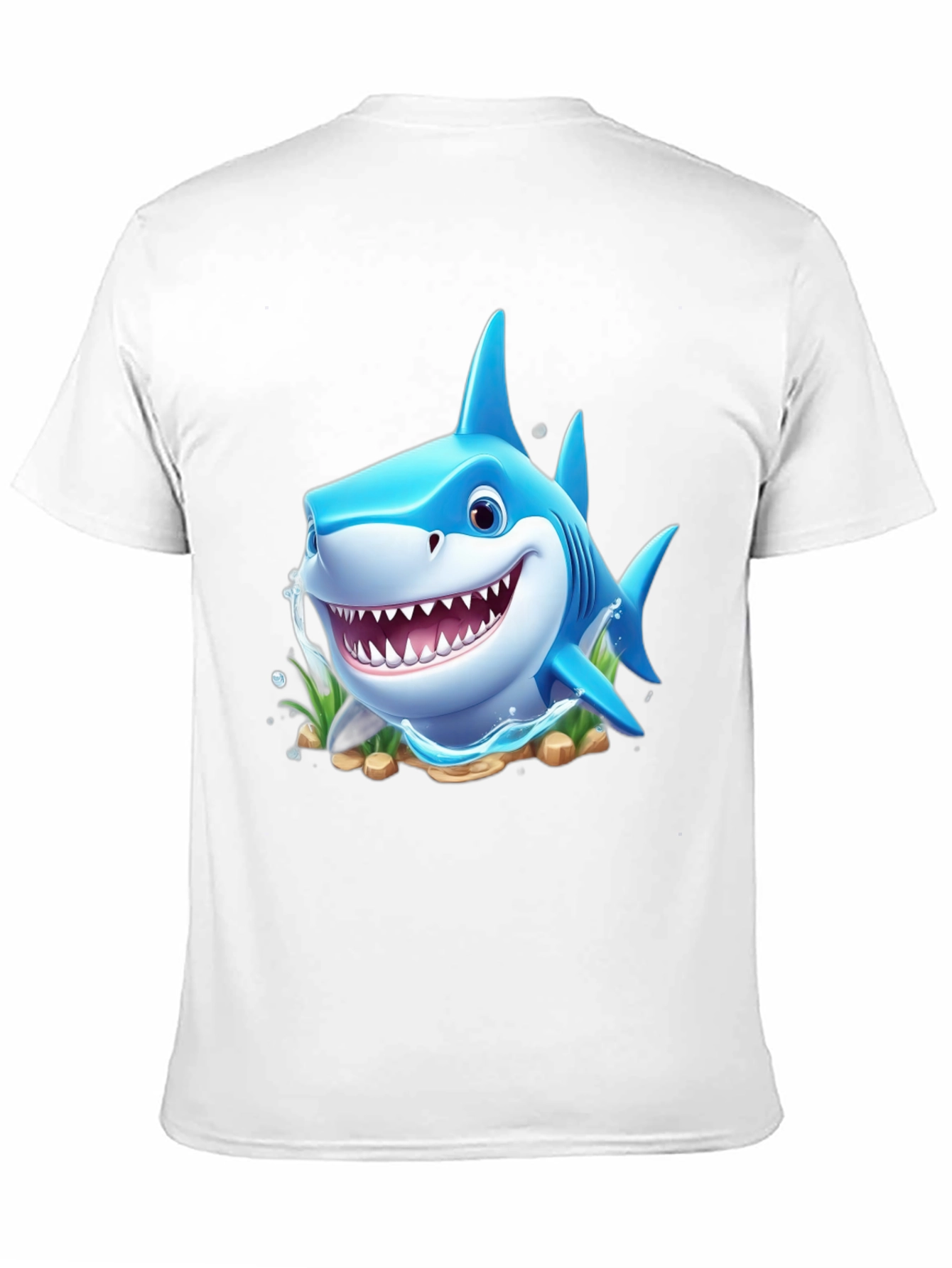 Cartoon Shark Graphic Tee - Black Cotton Blend