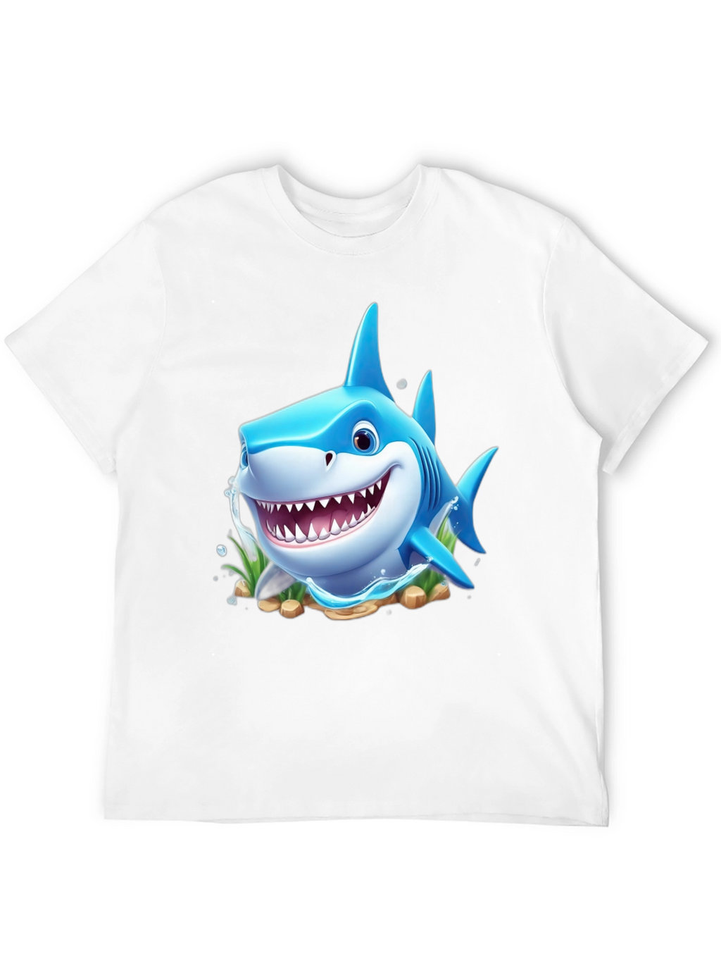 Cartoon Shark Graphic Tee - Black Cotton Blend