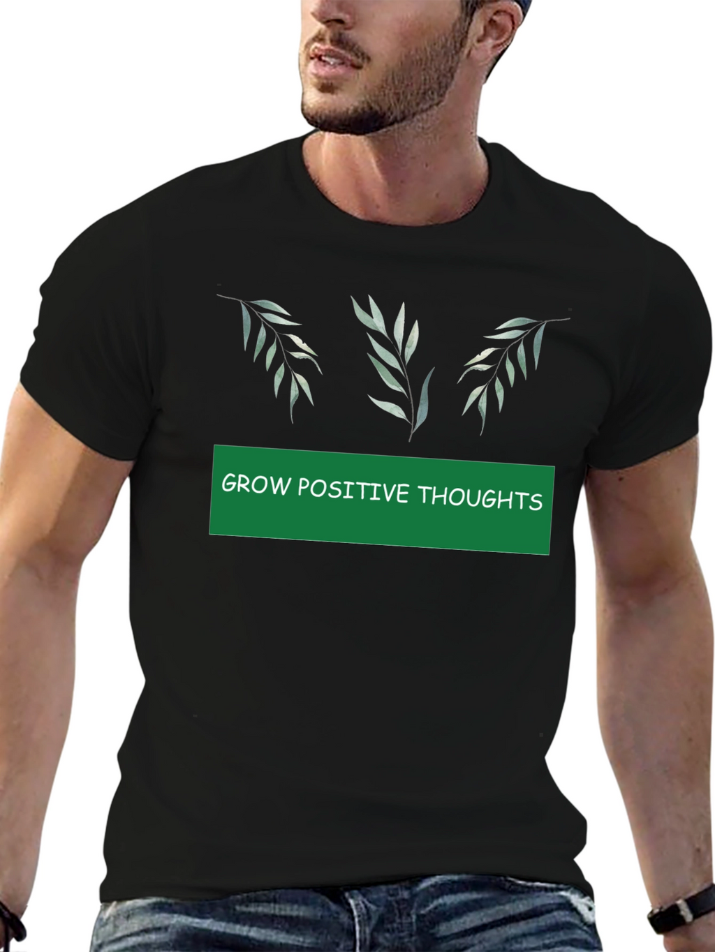 Grow Positive Thoughts Black Graphic Tee