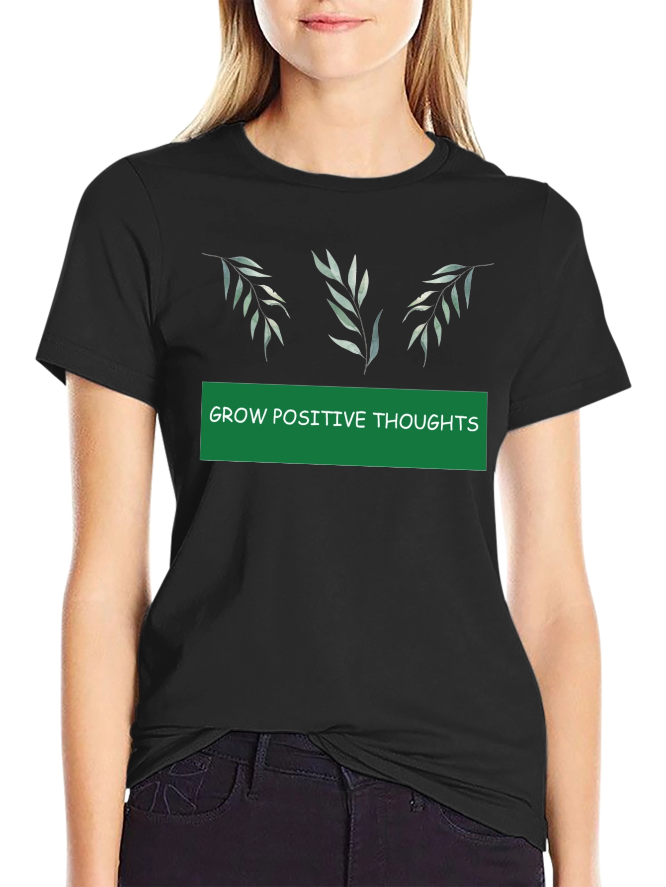 Grow Positive Thoughts Black Graphic Tee