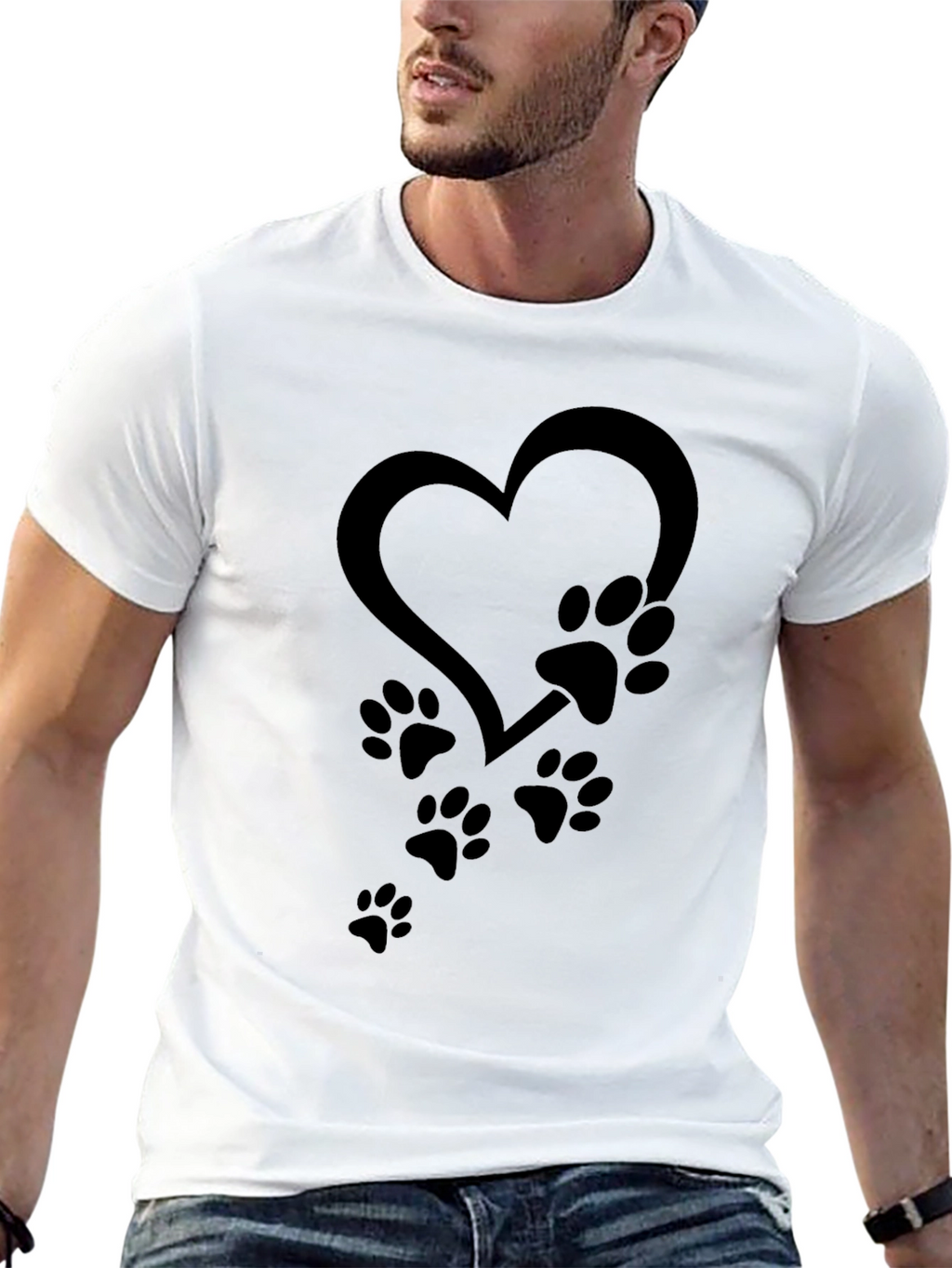 Heart Paw Print Graphic Tee - Unisex Black T-Shirt