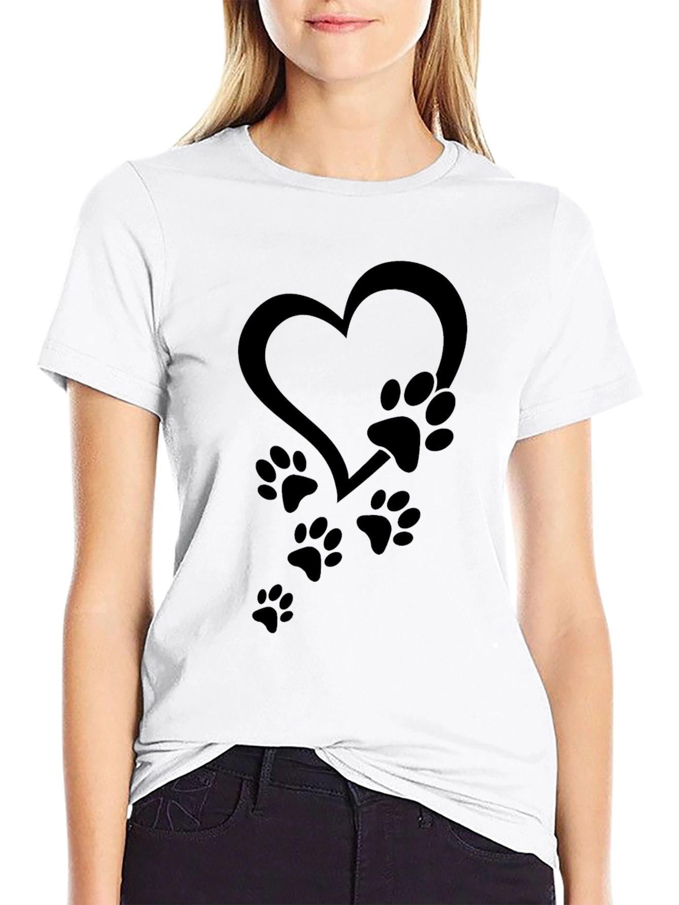 Heart Paw Print Graphic Tee - Unisex Black T-Shirt