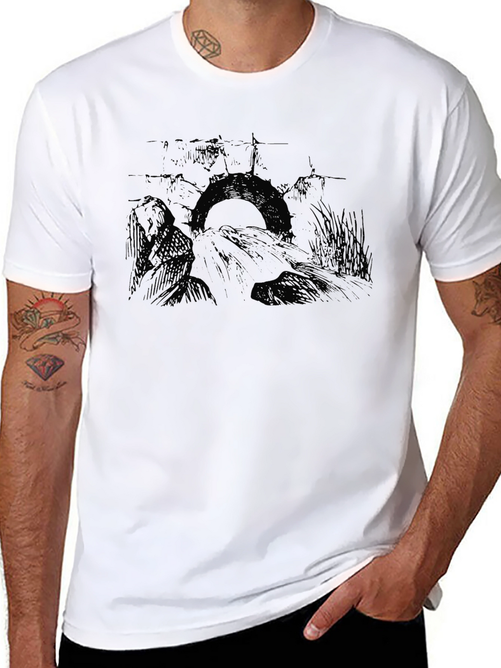Mens Black Graphic T-Shirt - Tire Swing Design