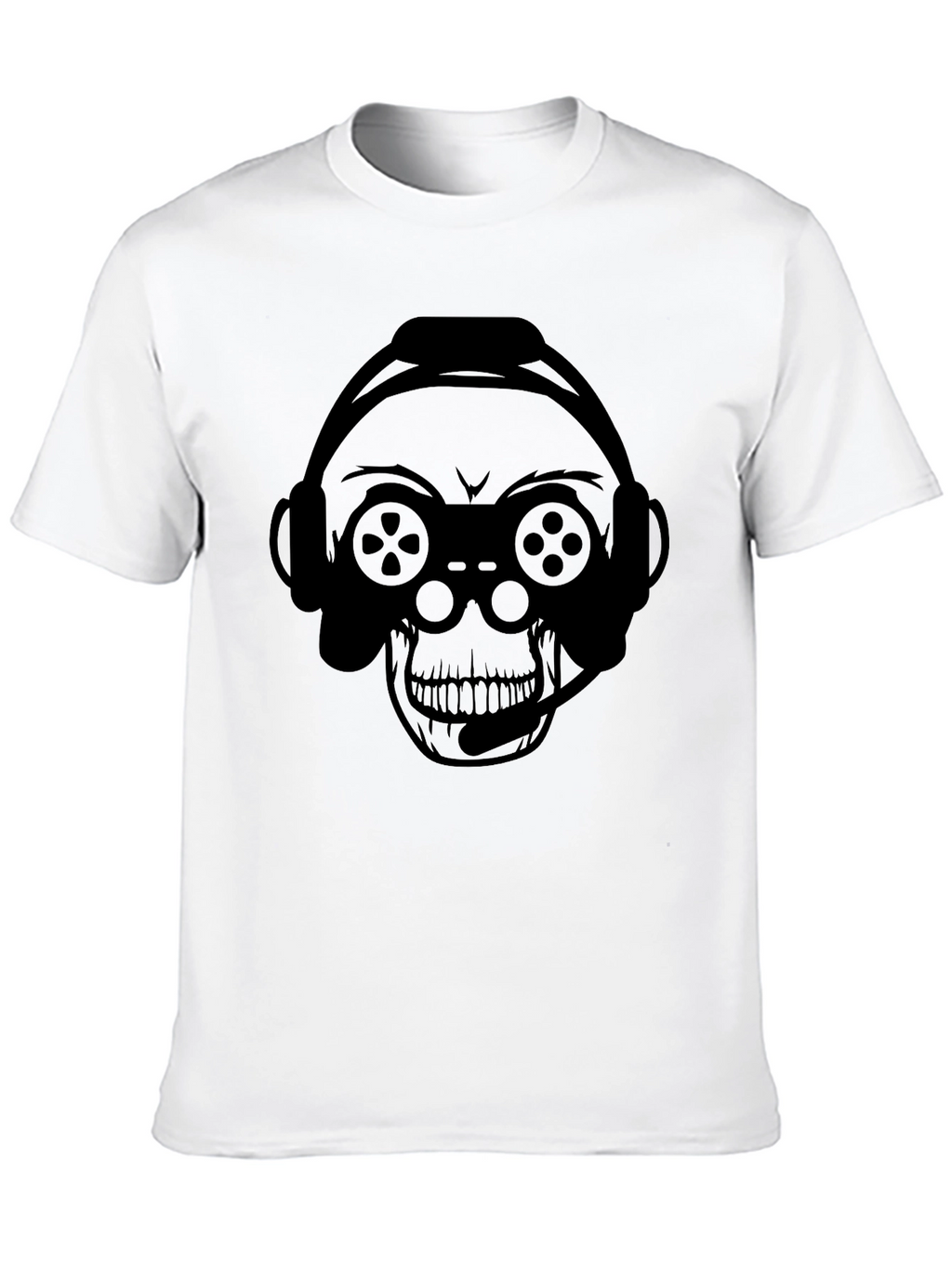 Gamer Skull Black T-Shirt - Headset Controller Design