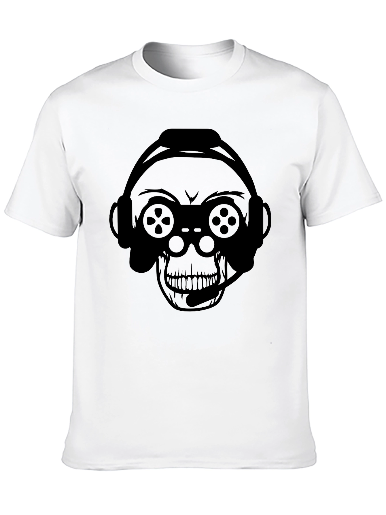 Gamer Skull Black T-Shirt - Headset Controller Design