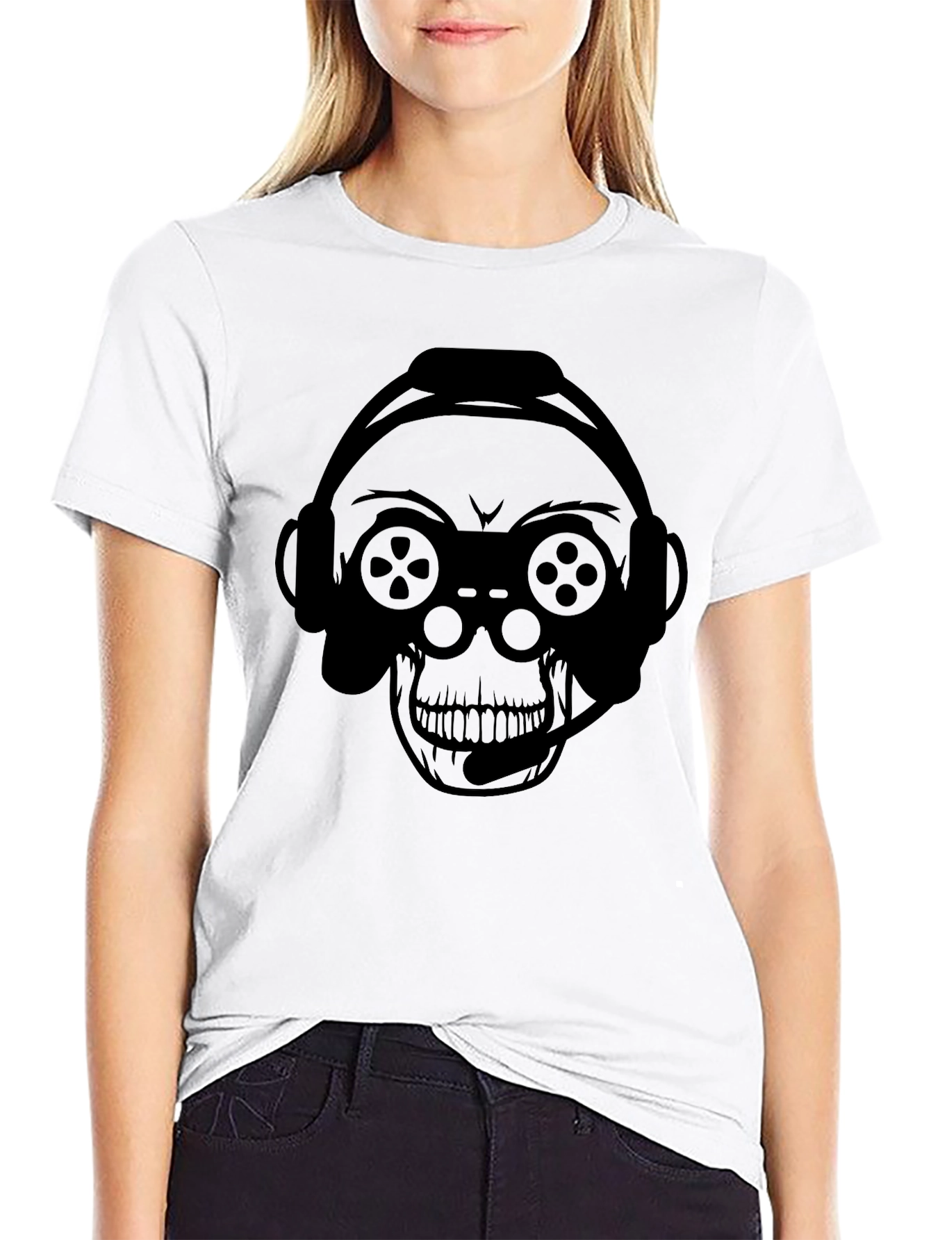 Gamer Skull Black T-Shirt - Headset Controller Design