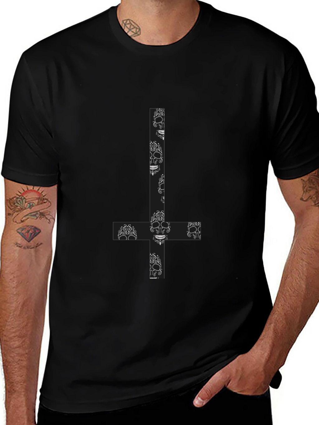 Skull Cross Graphic T-Shirt - Black