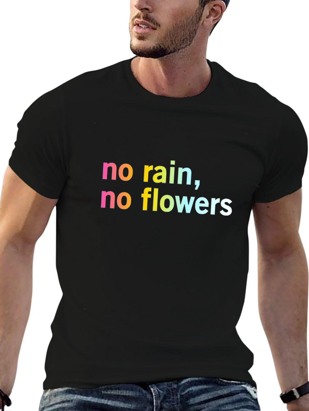Inspirational No Rain No Flowers Black T-Shirt
