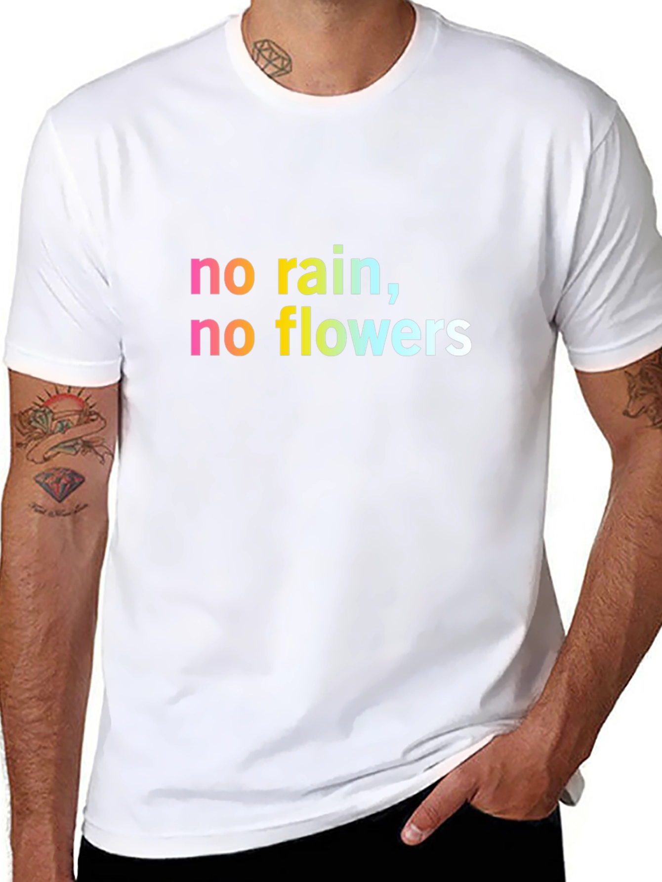 Inspirational No Rain No Flowers Black T-Shirt