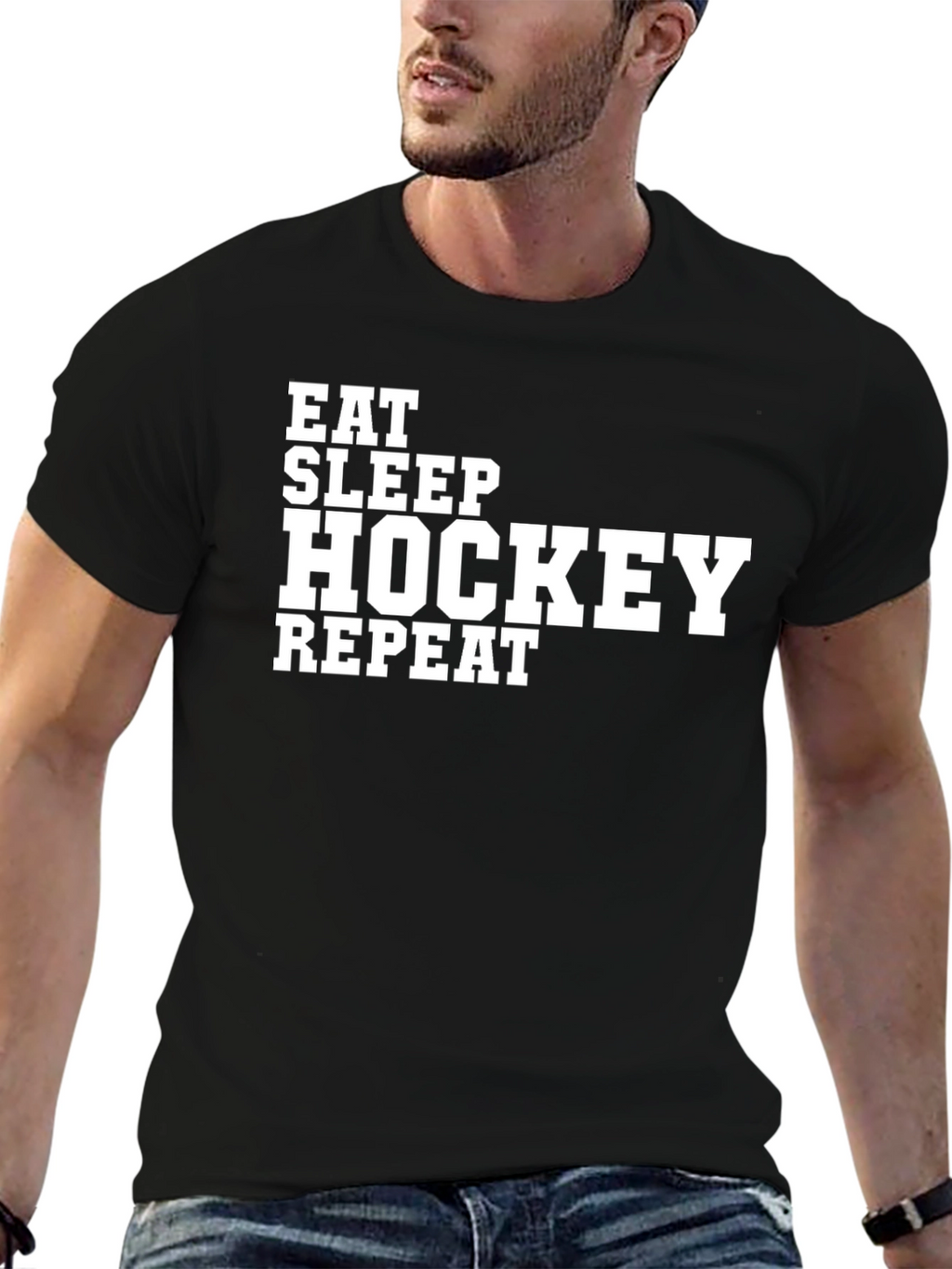 Eat Sleep Hockey Repeat Black T-Shirt