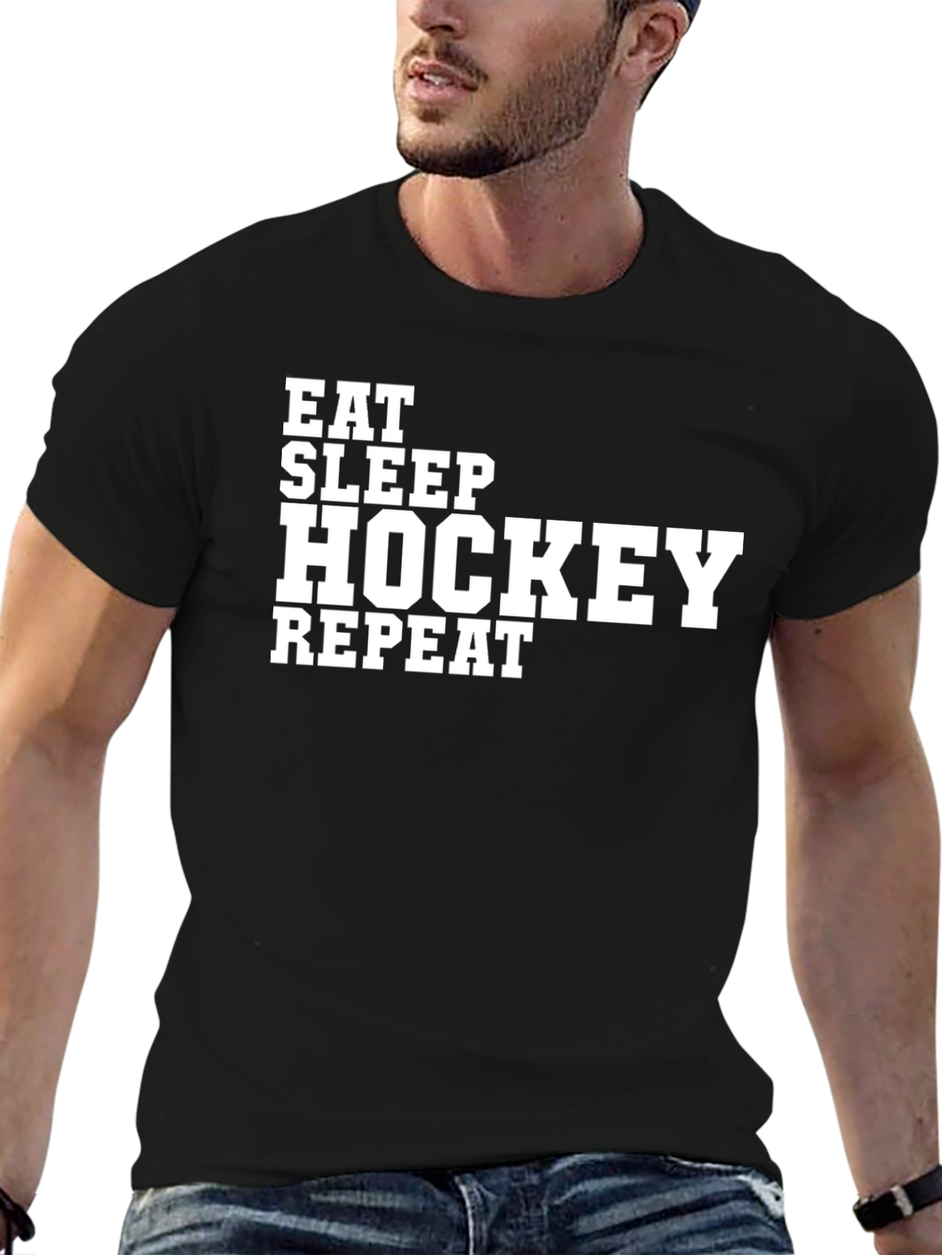 Eat Sleep Hockey Repeat Black T-Shirt