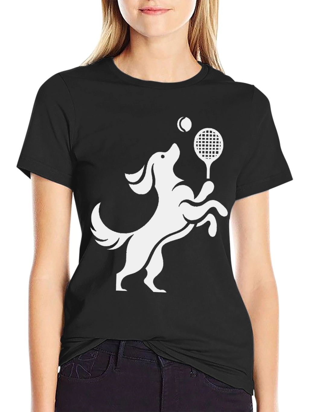 Dog Tennis Player Graphic Tee - Black