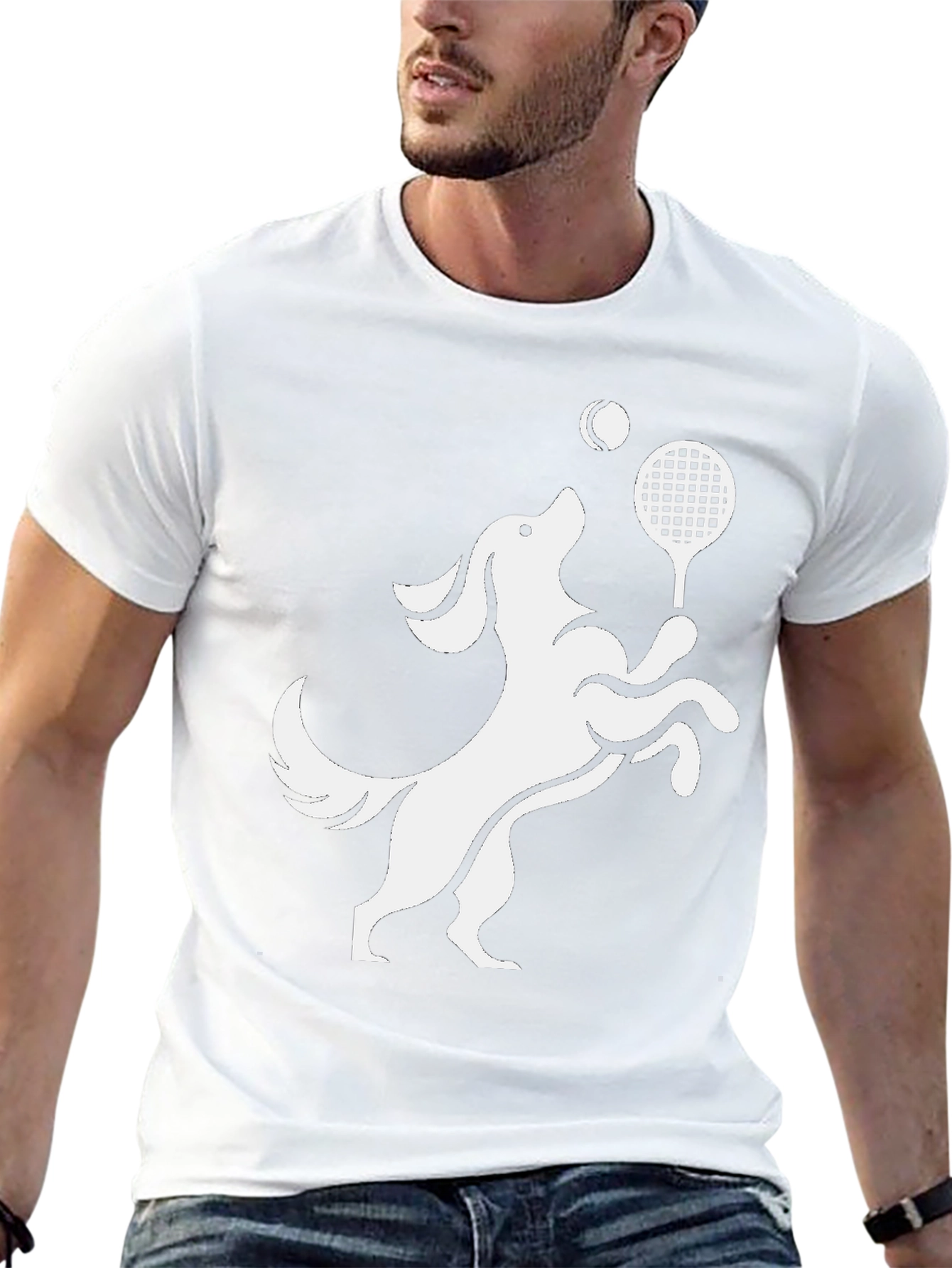 Dog Tennis Player Graphic Tee - Black