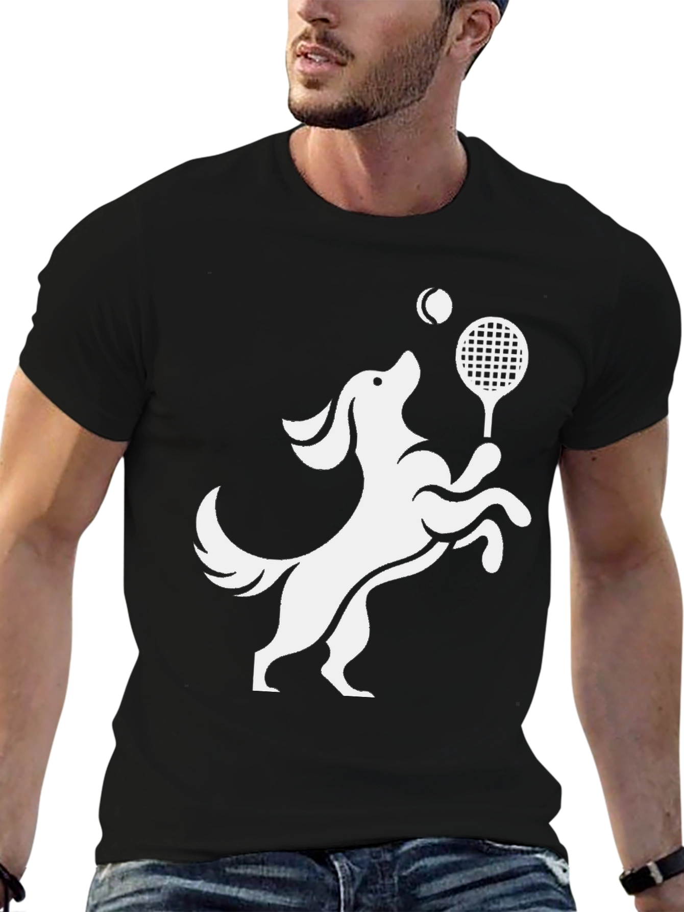 Dog Tennis Player Graphic Tee - Black