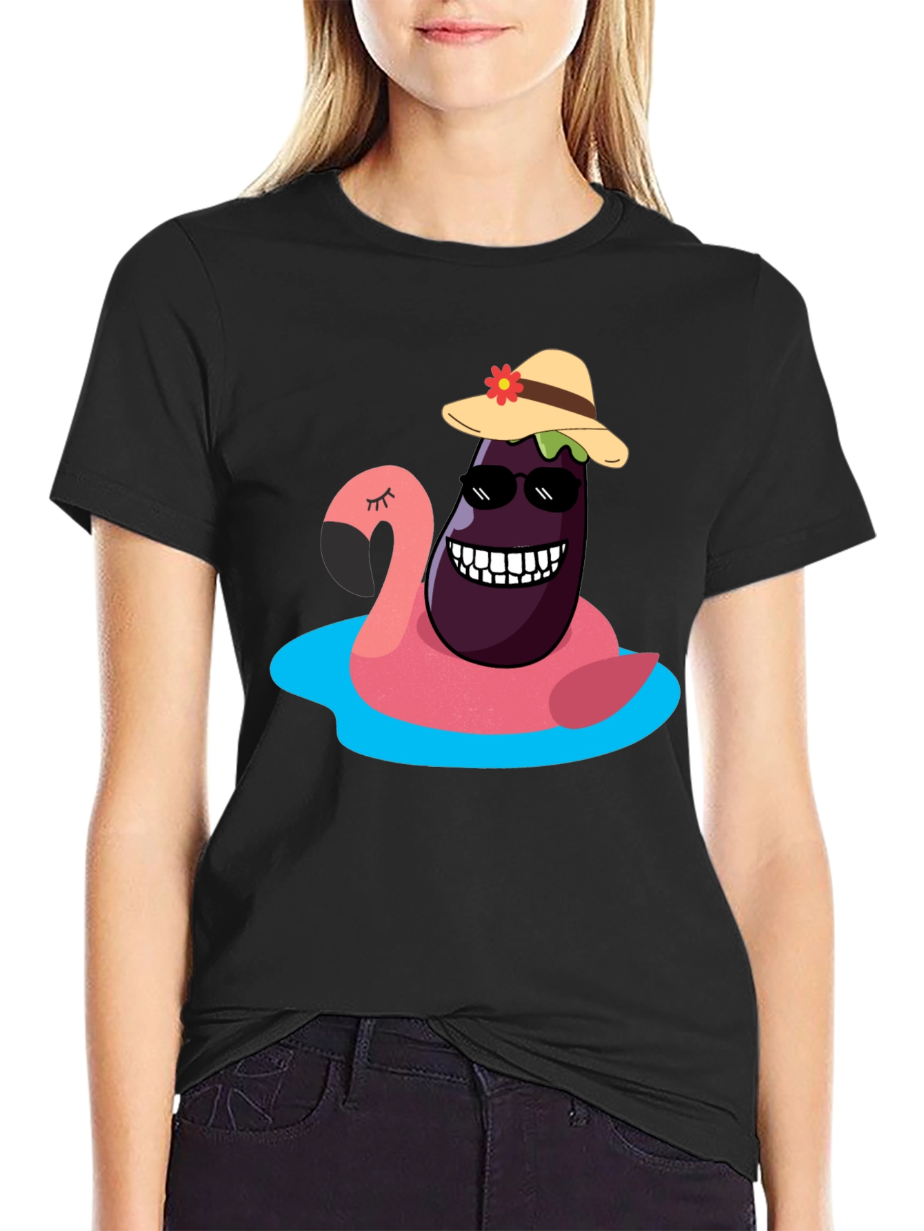Eggplant Flamingo Pool Party T-Shirt