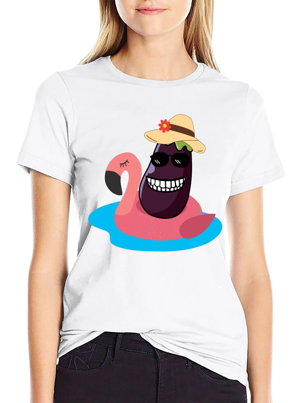 Eggplant Flamingo Pool Party T-Shirt