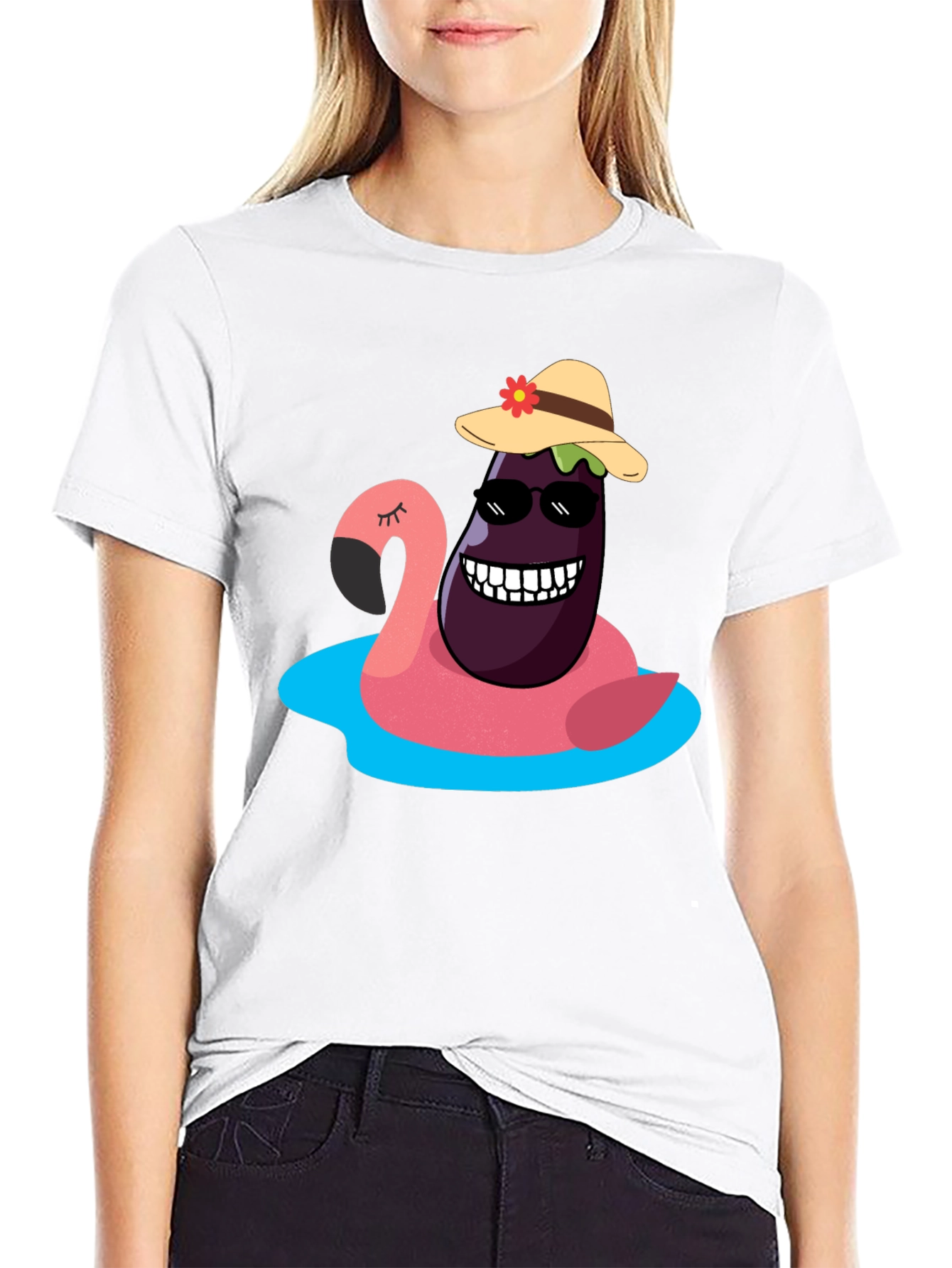 Eggplant Flamingo Pool Party T-Shirt